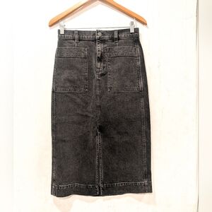 MADEWELL Women's Black Denim Midi Pencil Skirt With Front Slit Size 25